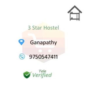 3Star PG for Men Hostel Accommodation Rooms Ganapathy 9750547411